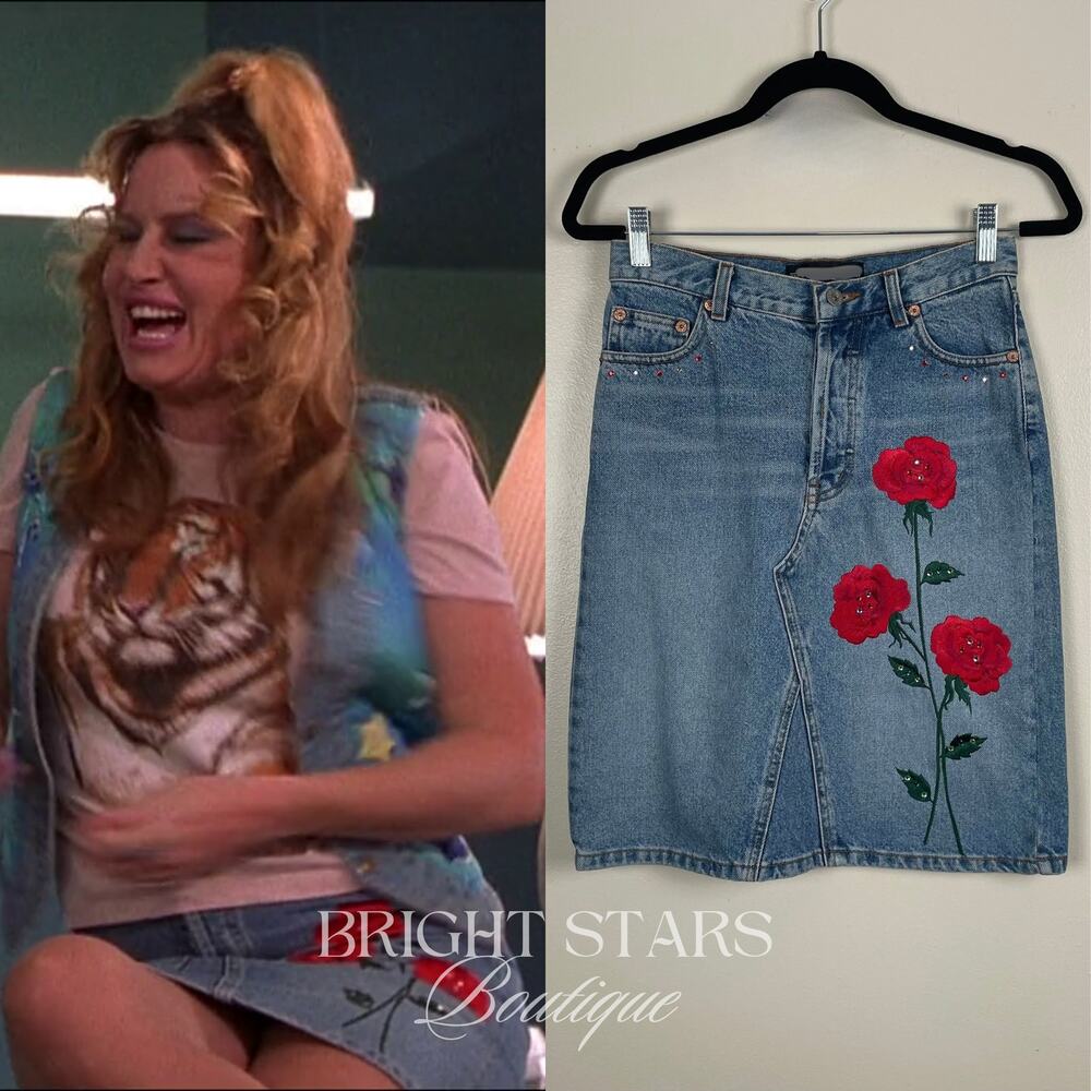 Very Rare Embroidered Denim Skirt ASO Paulette Legally Blonde Vintage Y2K - Picture 3 of 9